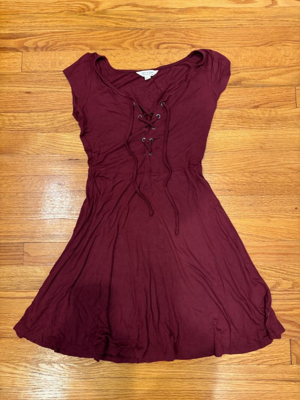 American Eagle Maroon Lace-Up Dress (Size S)